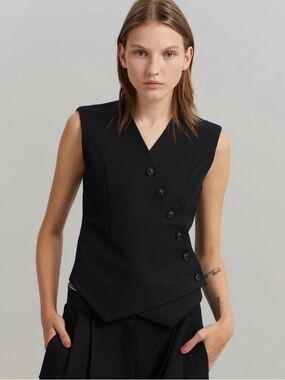 The Frankie Shop Black Sleeveless Asymmetric Button Vest